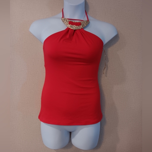 Michael Kors Top Cruise Collection Gold Hardware Metal Neck Piece Red - Picture 1 of 4